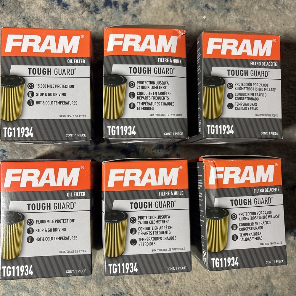 LOT OF 6 FRAM TOUGH GUARD TG11934 CARTRIDGE STYLE OIL FILTER 15K MILE INTERVAL